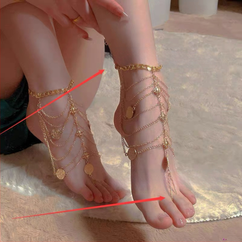 Brățară de gleznă exotică, cu franjuri, multilayer, pandant geometric, aliaj – origine Yiwu