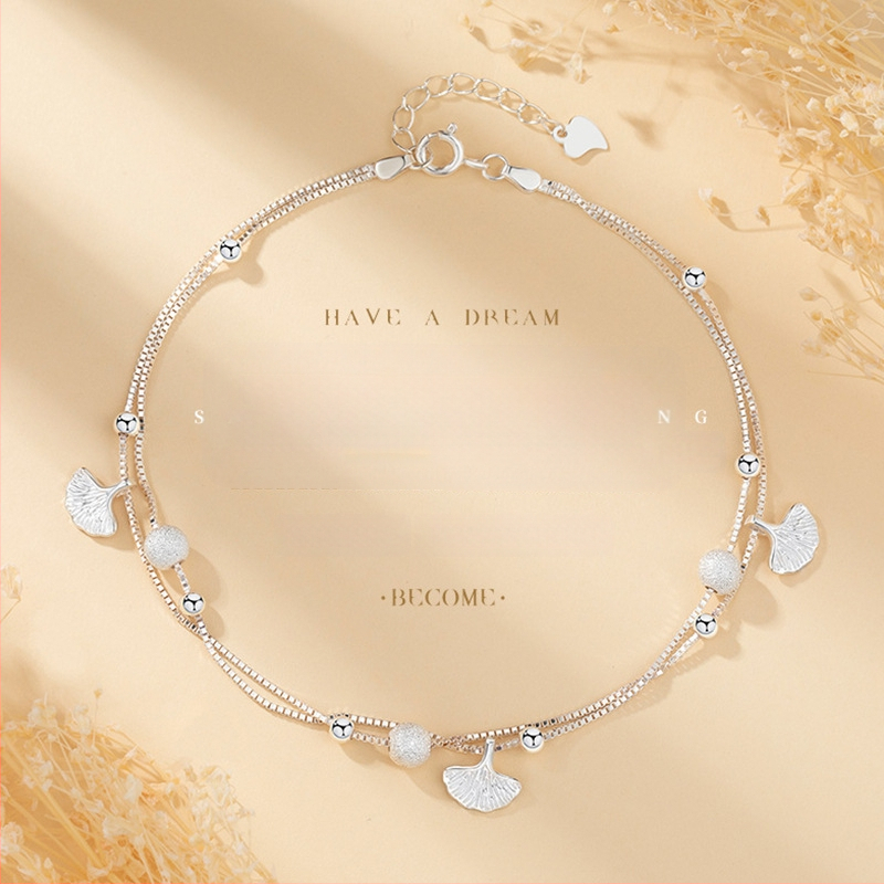 Гривна за глезен от S925 сребро – Sansheng Lucky, корейски стил, листен дизайн, модел JL013