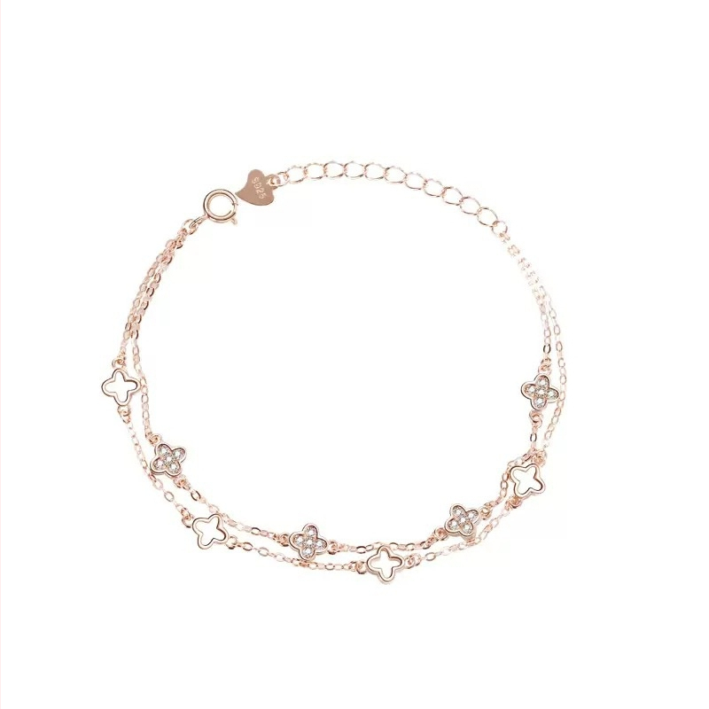 Glezna S925 cu două straturi, trifoi cu patru foi, încrustată cu pietre, inspirat din pădure, bijuterii pentru femei