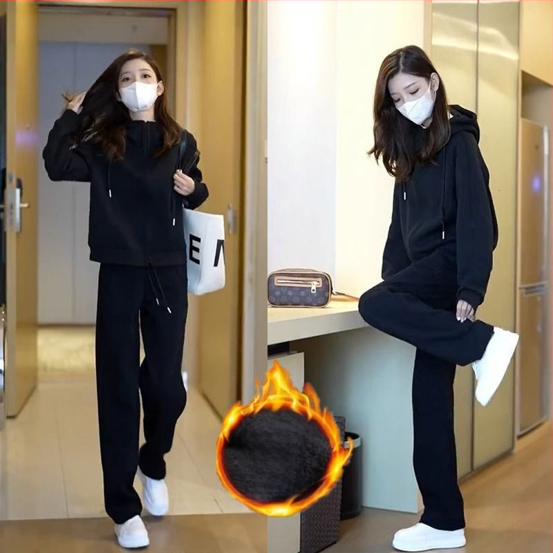 Costum sport cu două piese, stil koreano-japonez lejer, top cu mâneci lungi și pantaloni, țesătură PVC sub 30%