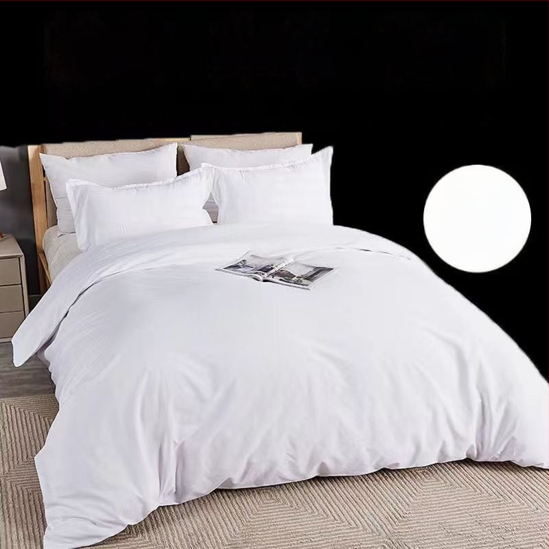 Set de lenjerie hotelier, patru piese – model solid, poliester, imprimare reactive și vopsire, stil hotelier