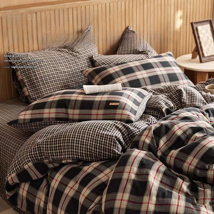 Set husă de cuvertură cu dungi, bumbac 100% Twill, stil simplu, vopsire reactivă