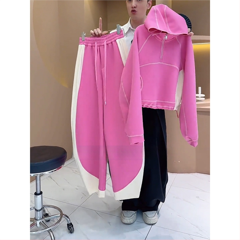 Costum casual din două piese: Hanorac cu glugă și pantaloni largi, Primăvara 2025, Chenille cu Spandex, mâneci lungi