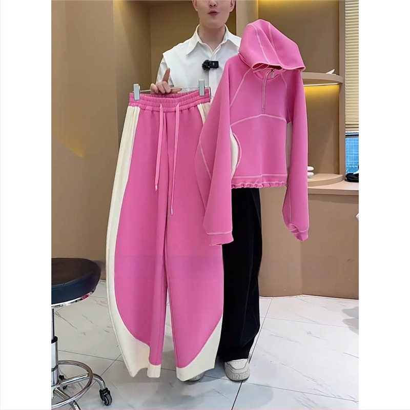 Costum casual din două piese: Hanorac cu glugă și pantaloni largi, Primăvara 2025, Chenille cu Spandex, mâneci lungi