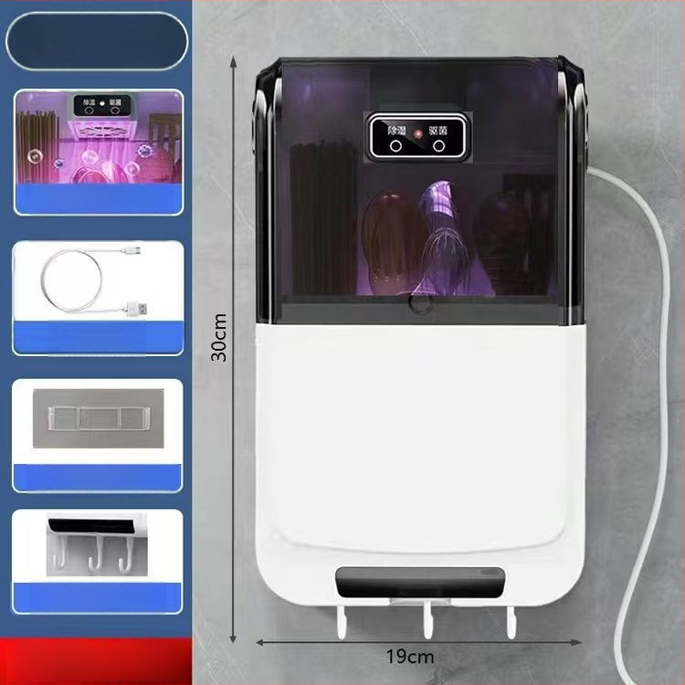 Sterilizator inteligent multifuncțional pentru bețișoare, cutie de depozitare montată pe perete (material PP, sterilizare, rezistent la mucegai)