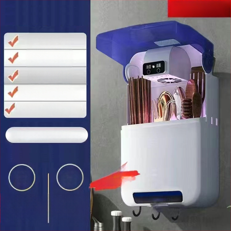 Sterilizator inteligent multifuncțional pentru bețișoare, cutie de depozitare montată pe perete (material PP, sterilizare, rezistent la mucegai)