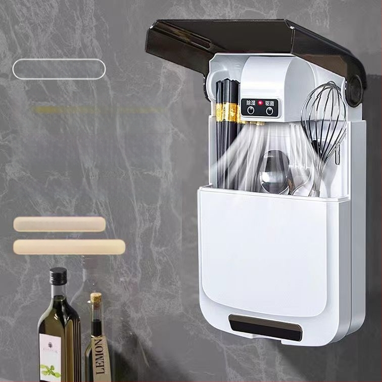 Sterilizator inteligent multifuncțional pentru bețișoare, cutie de depozitare montată pe perete (material PP, sterilizare, rezistent la mucegai)