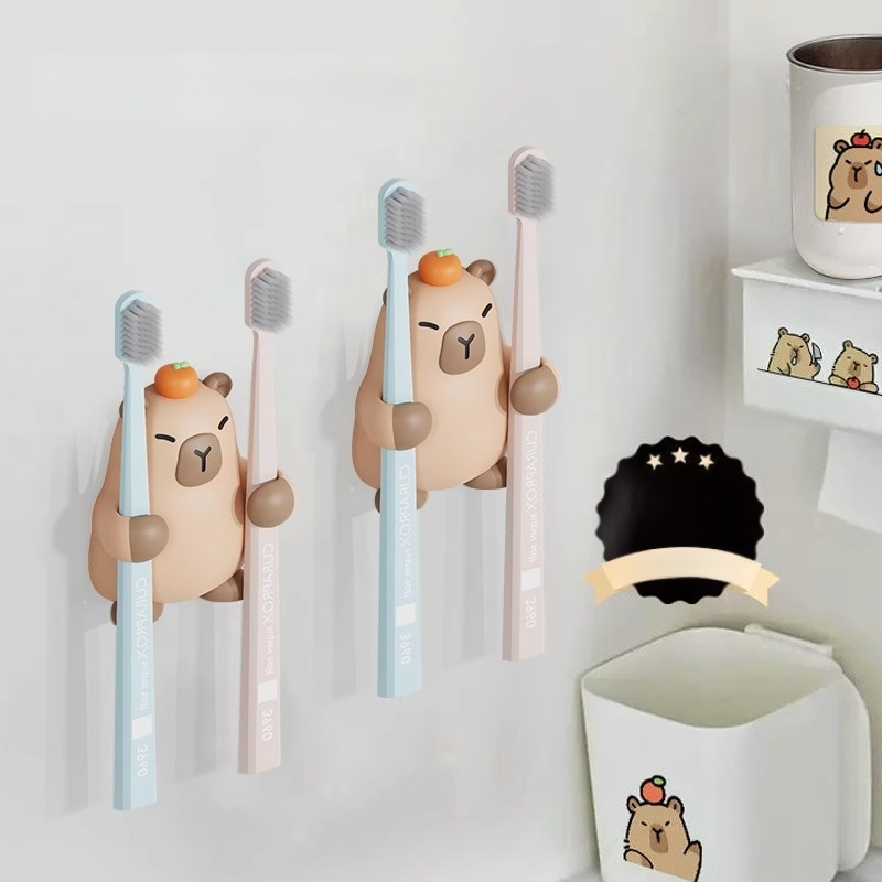 Suport pentru periuțe de dinți, montat pe perete, din plastic, cu ventuză, design desen animat