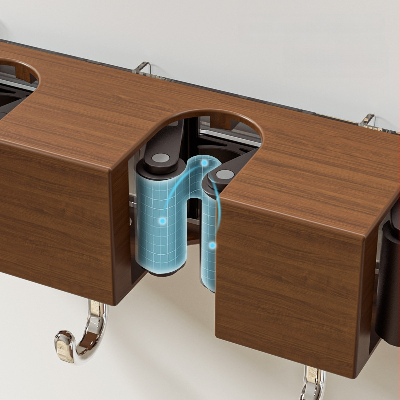 Raft de depozitare mop cu ventuză – montaj pe perete fără găuri, din plastic, finisaj lemn