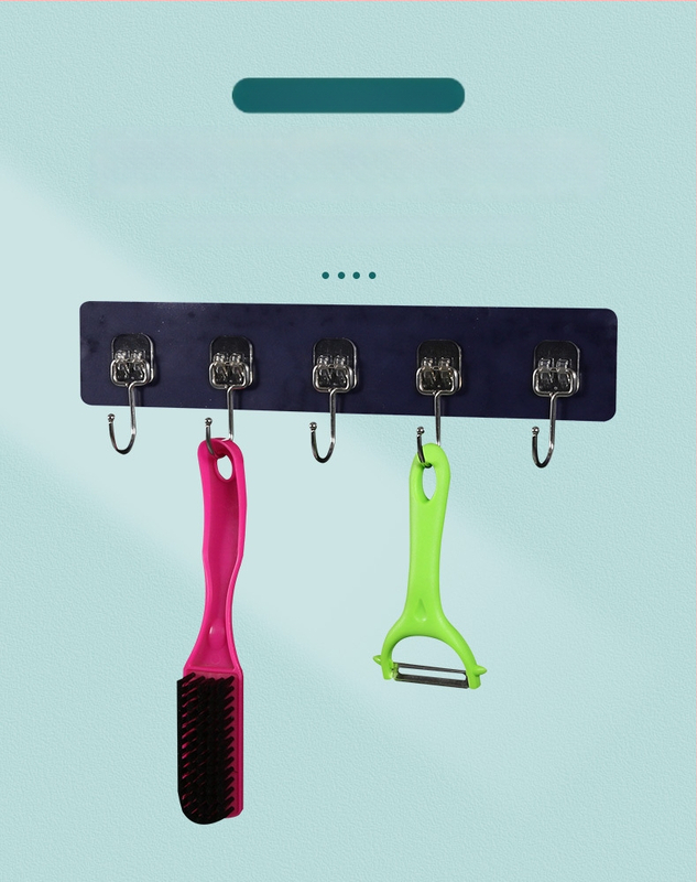 Cuier adeziv din oțel inoxidabil, cu șase rânduri, pentru bucătărie, fără găuri, susține peste 30 kg