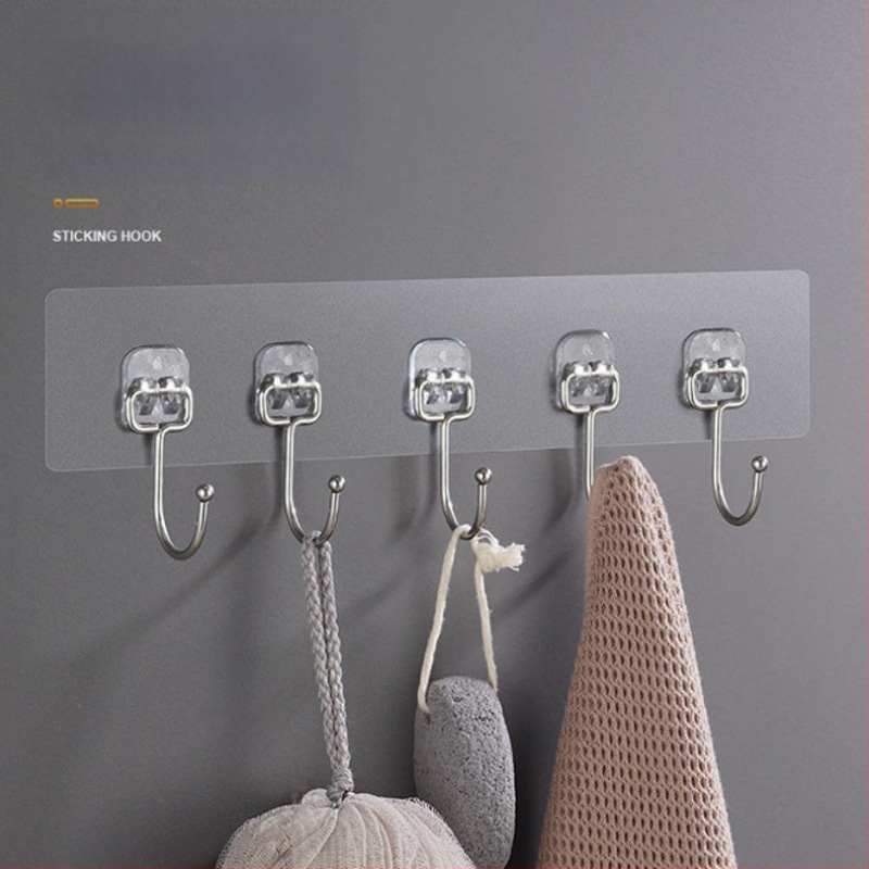 Cuier adeziv din oțel inoxidabil, cu șase rânduri, pentru bucătărie, fără găuri, susține peste 30 kg