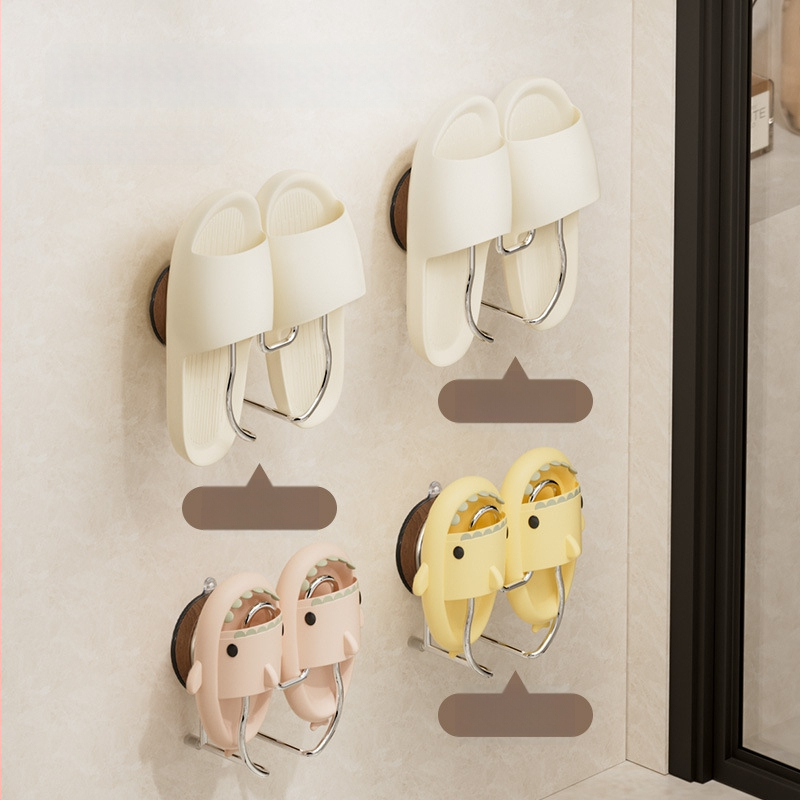 Raft din oțel inoxidabil pentru papuci de baie, cu ventuze, montaj pe perete fără găuri, 1 nivel de depozitare