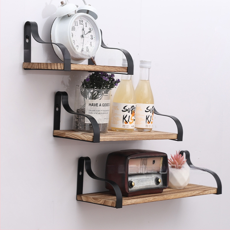 Raft de perete din lemn masiv și aliaj lemn-fier, 3 etaje, suport mobil pentru plante și flori, design modern minimalist