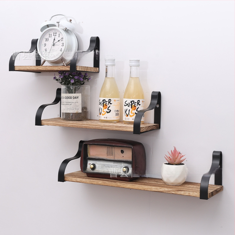 Raft de perete din lemn masiv și aliaj lemn-fier, 3 etaje, suport mobil pentru plante și flori, design modern minimalist