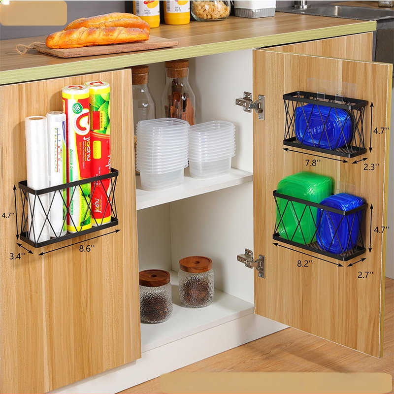 Raft de bucătărie montat pe perete pentru rolele de folie și hârtie, organizator pentru condimente, oțel carbon, stil modern minimalist