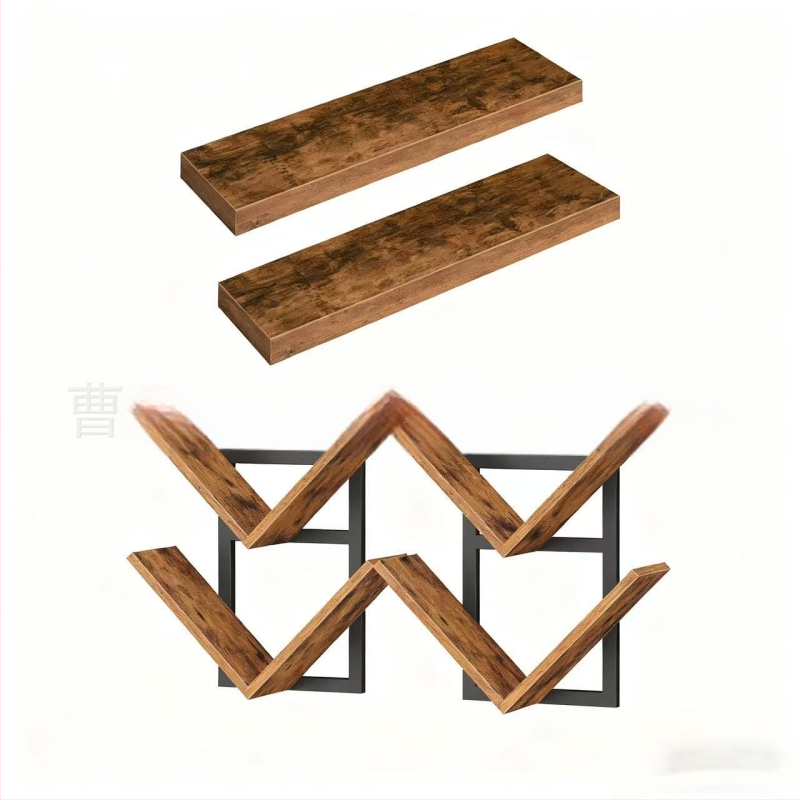 Стенно монтирана стойка за съхранение с двойно ниво на дисплея, дърво-бамбукова конструкция, вакуумно закрепване, мултифункционална