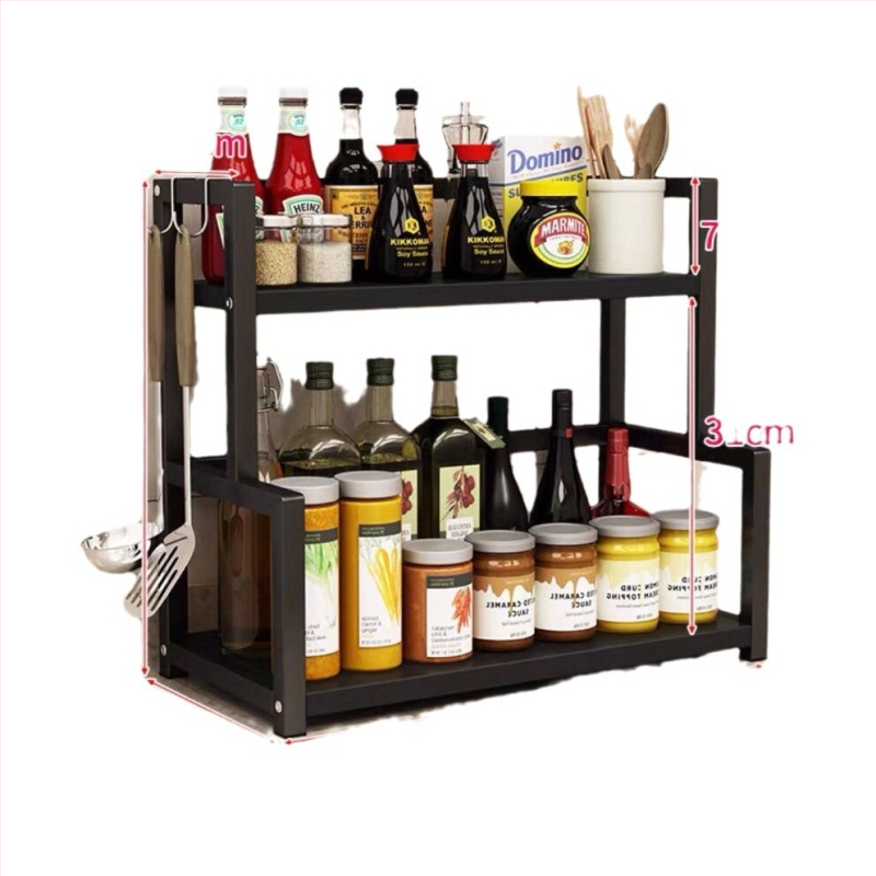 двуетажен кухненски рафт за съхранение, стенен монтаж, изработен от въглеродна стомана