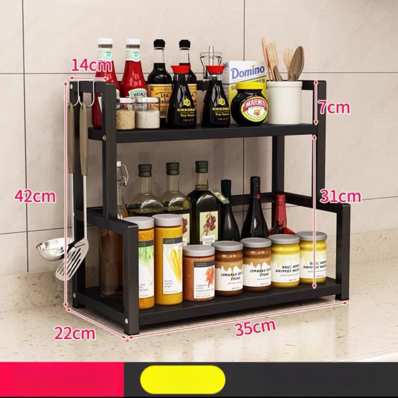 двуетажен кухненски рафт за съхранение, стенен монтаж, изработен от въглеродна стомана