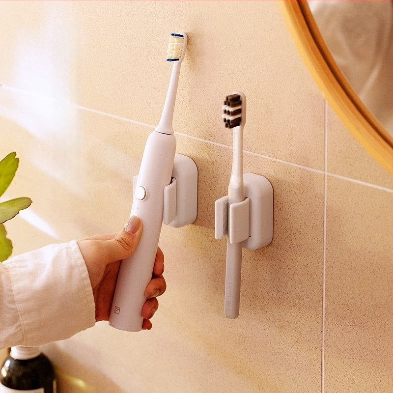 Държач за четки за зъби за стена, без пробиване, ABS + TPE с лепило 3M, за електрически четки