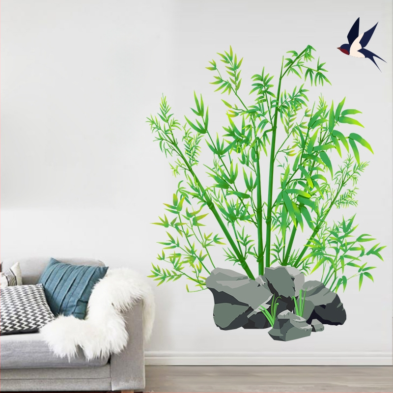 Стенен стикер – бамбуков мотив, самозалепващ, PVC материал, водоустойчив, модел растения и цветя, 1 брой, за дневна и спалня декор