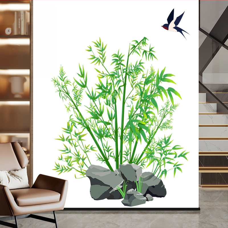 Стенен стикер – бамбуков мотив, самозалепващ, PVC материал, водоустойчив, модел растения и цветя, 1 брой, за дневна и спалня декор
