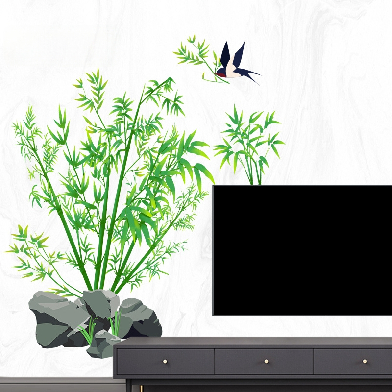 Стенен стикер – бамбуков мотив, самозалепващ, PVC материал, водоустойчив, модел растения и цветя, 1 брой, за дневна и спалня декор