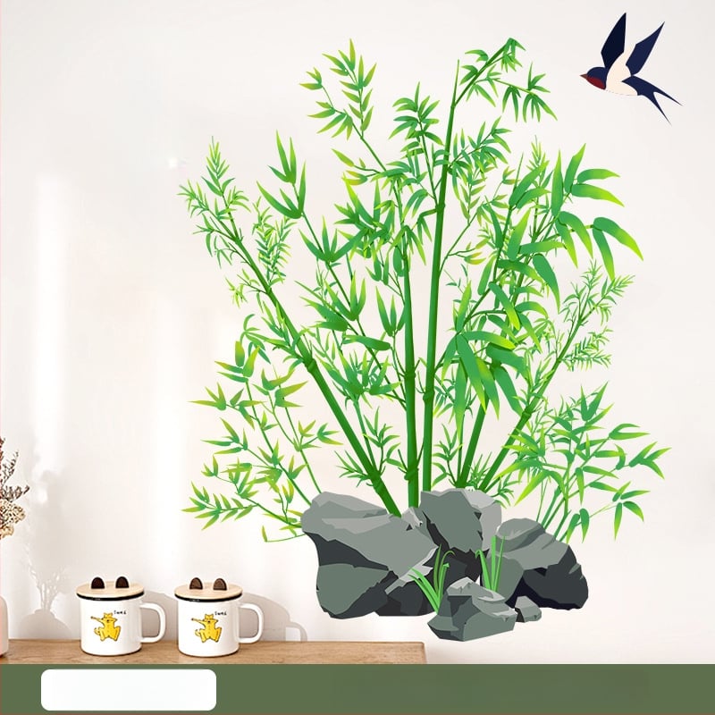 Стенен стикер – бамбуков мотив, самозалепващ, PVC материал, водоустойчив, модел растения и цветя, 1 брой, за дневна и спалня декор