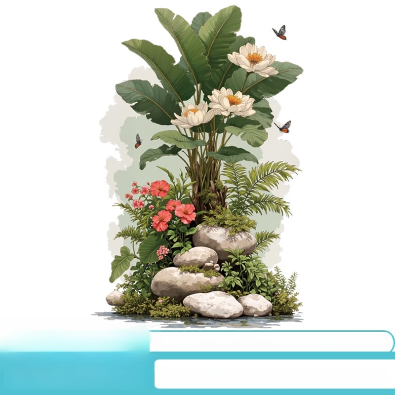 Стенно стикер – тропични растения и цветя като фон, водоустойчив, минималистичен плосък дизайн за хол, спалня и антре – PVC