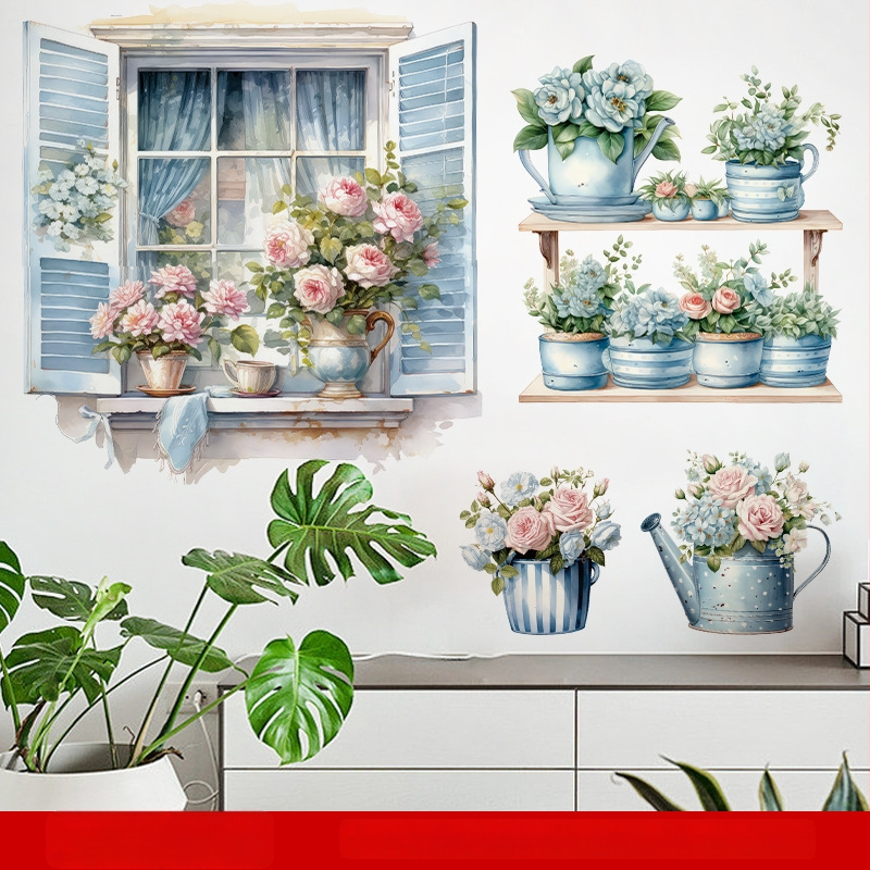 Chuan Hao PVC sticker de perete pentru pervazul ferestrei cu flori – impermeabil, o singură bucată, potrivit pentru sufragerie, dormitor, birou, bucătărie, baie, hol, balcon, spații comerciale
