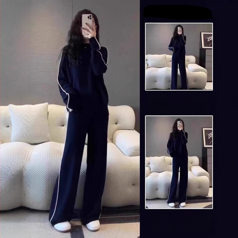 Дамски есенен костюм в корейски стил за спортно облекло, две части: суитшърт и долнище, едноцветен, полиестерова смес 50–70% и 30–50%