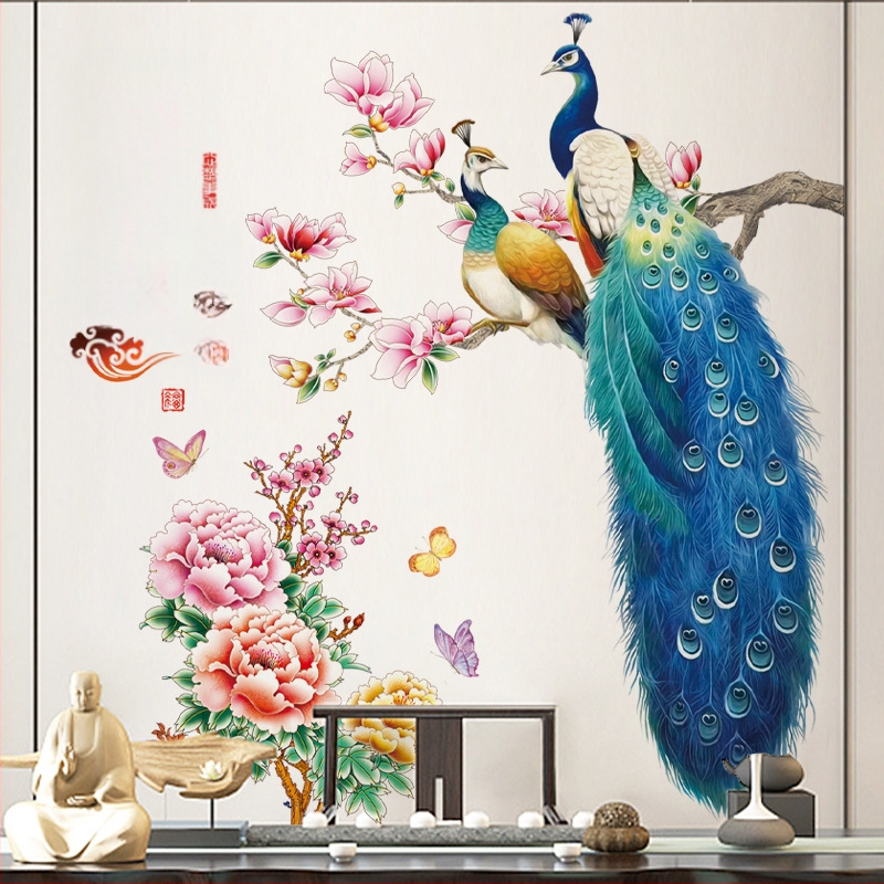 Стенно стикер - PVC водоустойчив декор със мотив павлин за хол и спалня, един брой