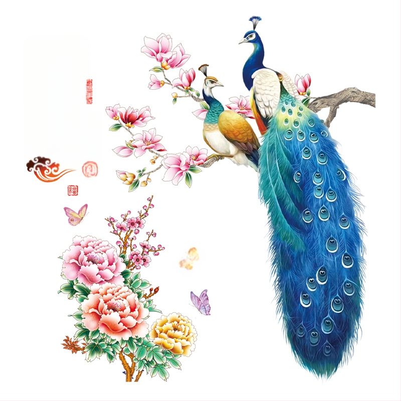 Стенно стикер - PVC водоустойчив декор със мотив павлин за хол и спалня, един брой