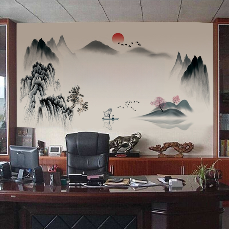 PVC стенен стикер, водоустойчив, Нов китайски стил, мотив китайска пейзажна картина, модел 60682086