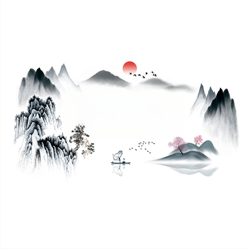 PVC стенен стикер, водоустойчив, Нов китайски стил, мотив китайска пейзажна картина, модел 60682086