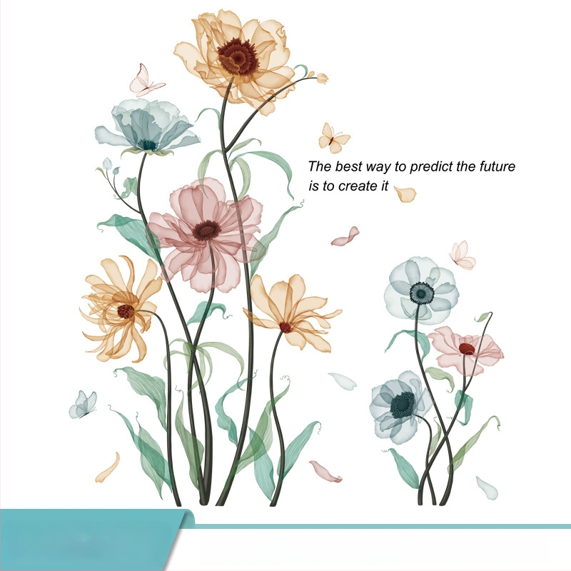 Стенен стикер с растителни цветя – водоустойчив самозалепващ декор за дневна и баня, PVC материал, 1 бр.