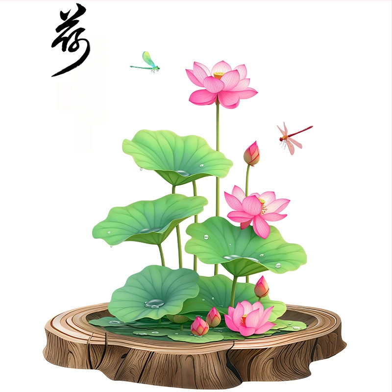 Autocolant de perete din PVC cu lotus – impermeabil, 1 bucată; potrivit pentru living, dormitor, birou și hol; stil modern minimalist, design plat.