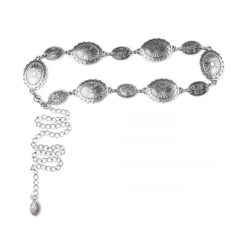 Lanț metalic de talie pentru femei, stil versatil, lungime 105 cm, lățime 2–4 cm, material: metal