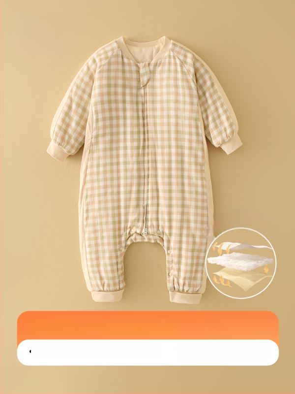 Sac de dormit pentru bebeluți cu design cu picioare separate pentru iarnă, model dungat, bumbac gros (95%+), căptușeală din bumbac și umplutură din fibră sintetică