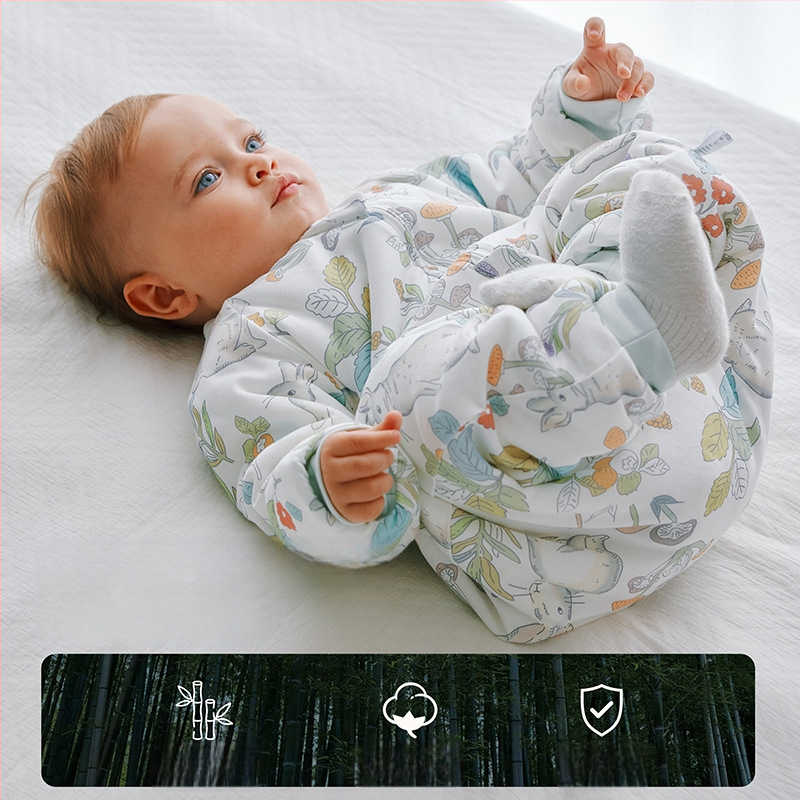 Sac de dormit pentru copii cu picioare separate, umplutură altă, fibre de bambus, model imprimat, pentru 1-3 ani