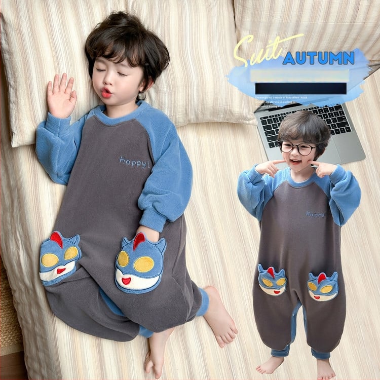 Детска пижама-спален чувал за зима, велурена материя, унисекс, корейски стил, за деца 3–8 г