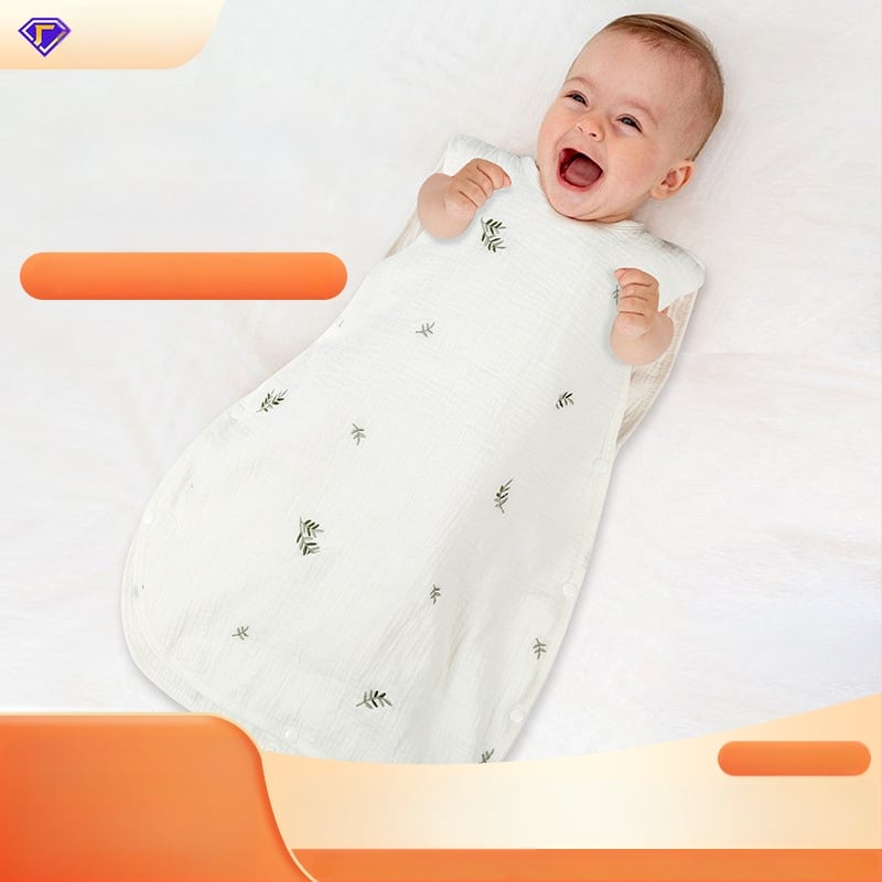 6-слоен бебешки спален чувал с бродерия върху креп тъкан, чист памучен марля, пълнеж памук, тегло до 0,5 кг, 100% памук, защита срещу ритници
