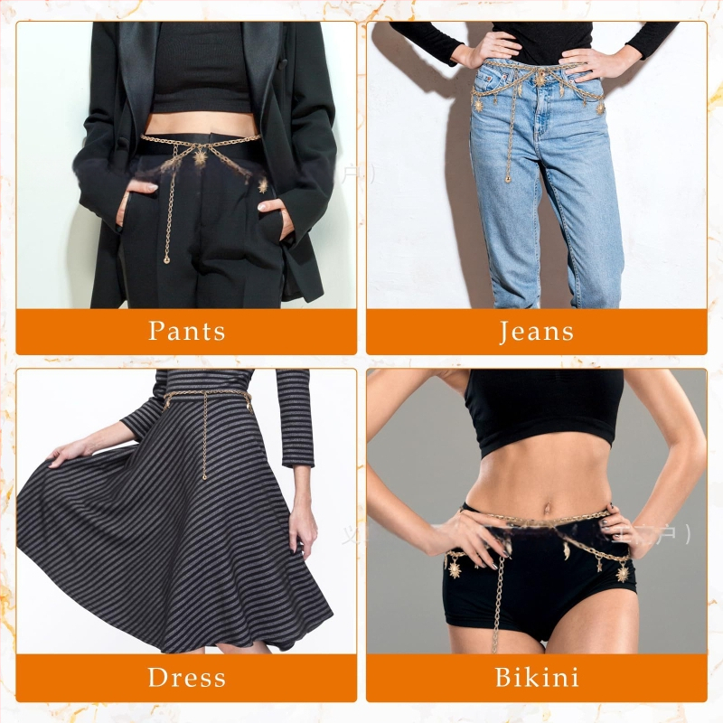 Колан за талия с висящ медальон Слънце-Луна-Звезда, метал, дължина 115 см, елегантен стил, за жени.