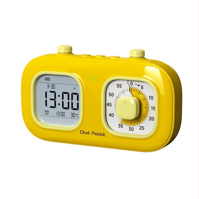 Таймер за управление на времето с двоен екран – визуално обратно отброяване за ученици и деца; LCD дисплей с индикатор и цифри; захранване с батерия; ABS корпус