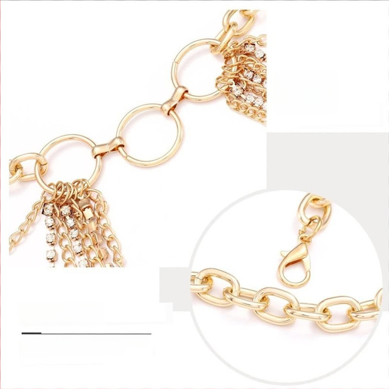 Синджир за талия с метални многослойни пискюли и кристали, за жени, дължина 105 см, стил универсален