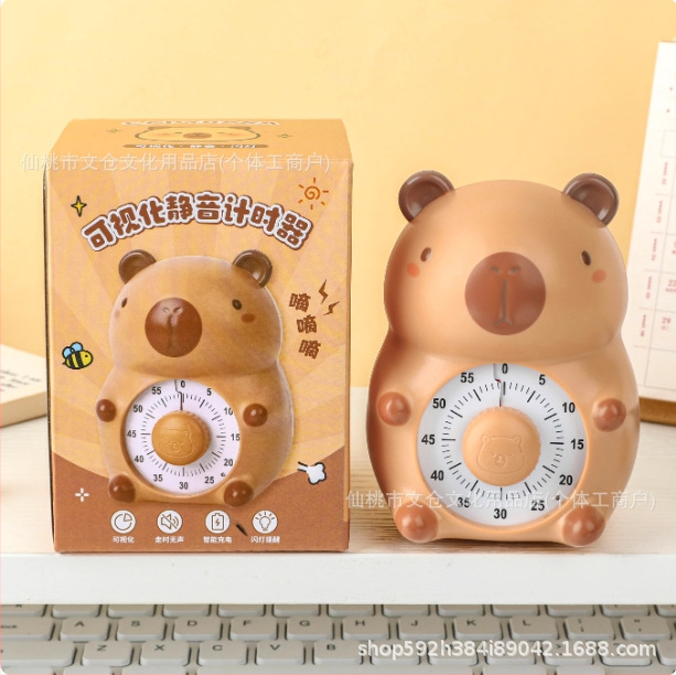 Snap капибара визуален безшумен таймер за ученици – механично движение, числов дисплей, мультяшен корпус, хронограф, ръчно задвижване