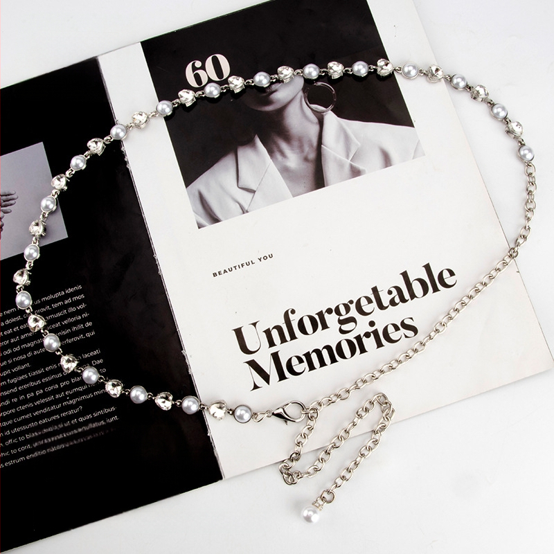 Дамска талийна верига с декоративни перли и кристали, метал, модерен стил, единичен обхват на колана, възможност за персонализация