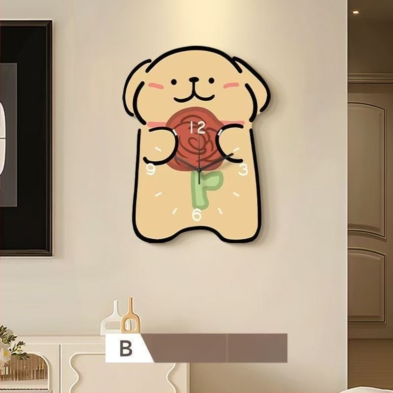 Настолен часовник с куче в стил линии и декоративна картина — едностранен LED/аналогов дисплей, безшумен, презареждаема батерия