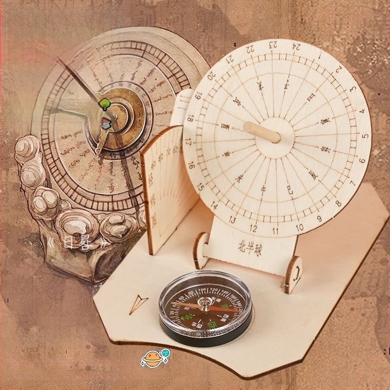 Слънчев часовник модел — дървена DIY научна играчка за деца 7–14 години, марка Zhe chan, OEM лого