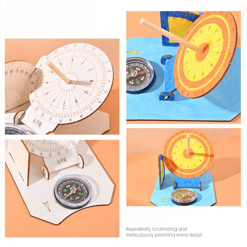 Слънчев часовник модел — дървена DIY научна играчка за деца 7–14 години, марка Zhe chan, OEM лого
