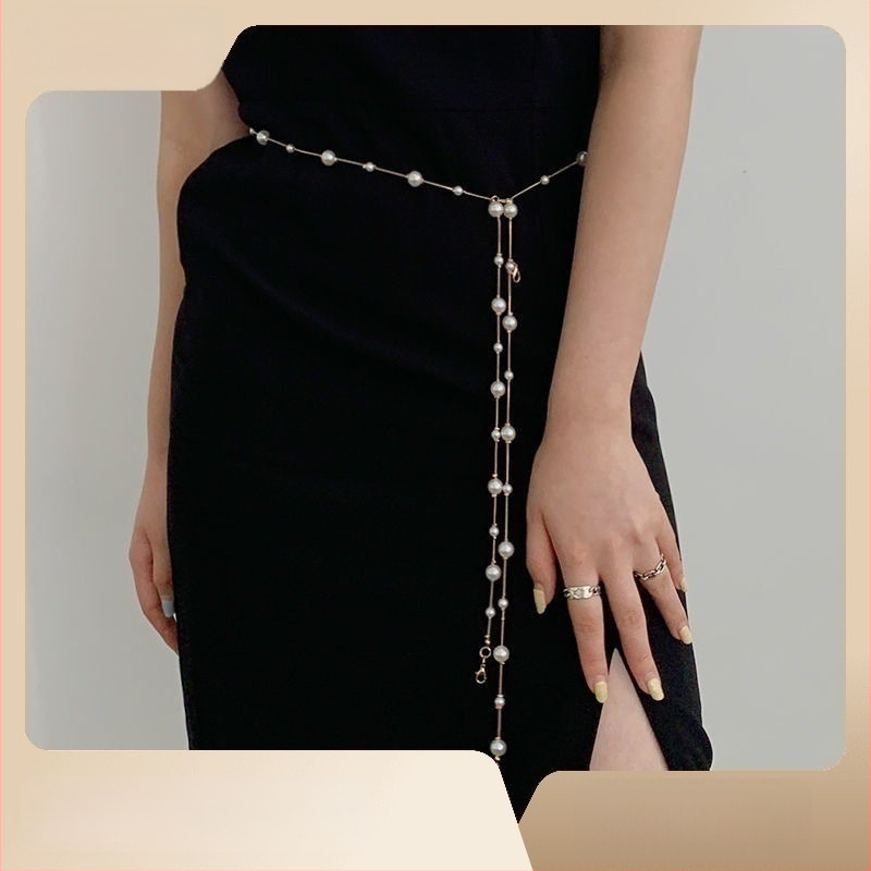 Унисекс талияна верижка от метал, елегантен дизайн, едно кръгло коланче, дължина 105 cm